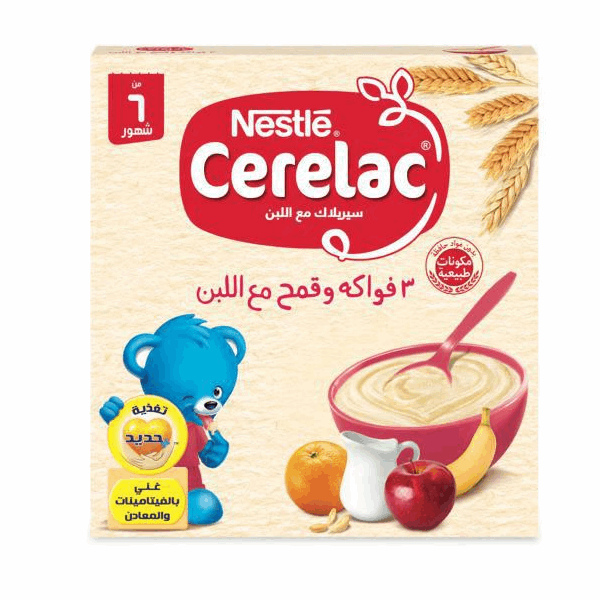 حبوب سيريلاك 3 فواكه+وقمح+مع اللبن+حديد 125 جم
